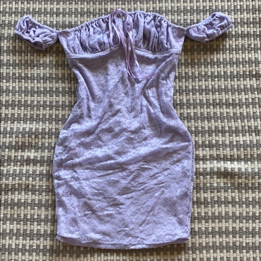 Lilac off the shoulder lace dress